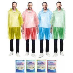 Disposable Rain Ponchos for Adults 4 Pack Waterproof Compact Hooded Multi Color